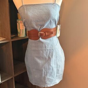 Blue Denim Dress with Brown Belt